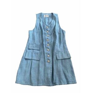 Vintage Blouse Top Junior House Blue Sleeveless Pleated Small Button Front